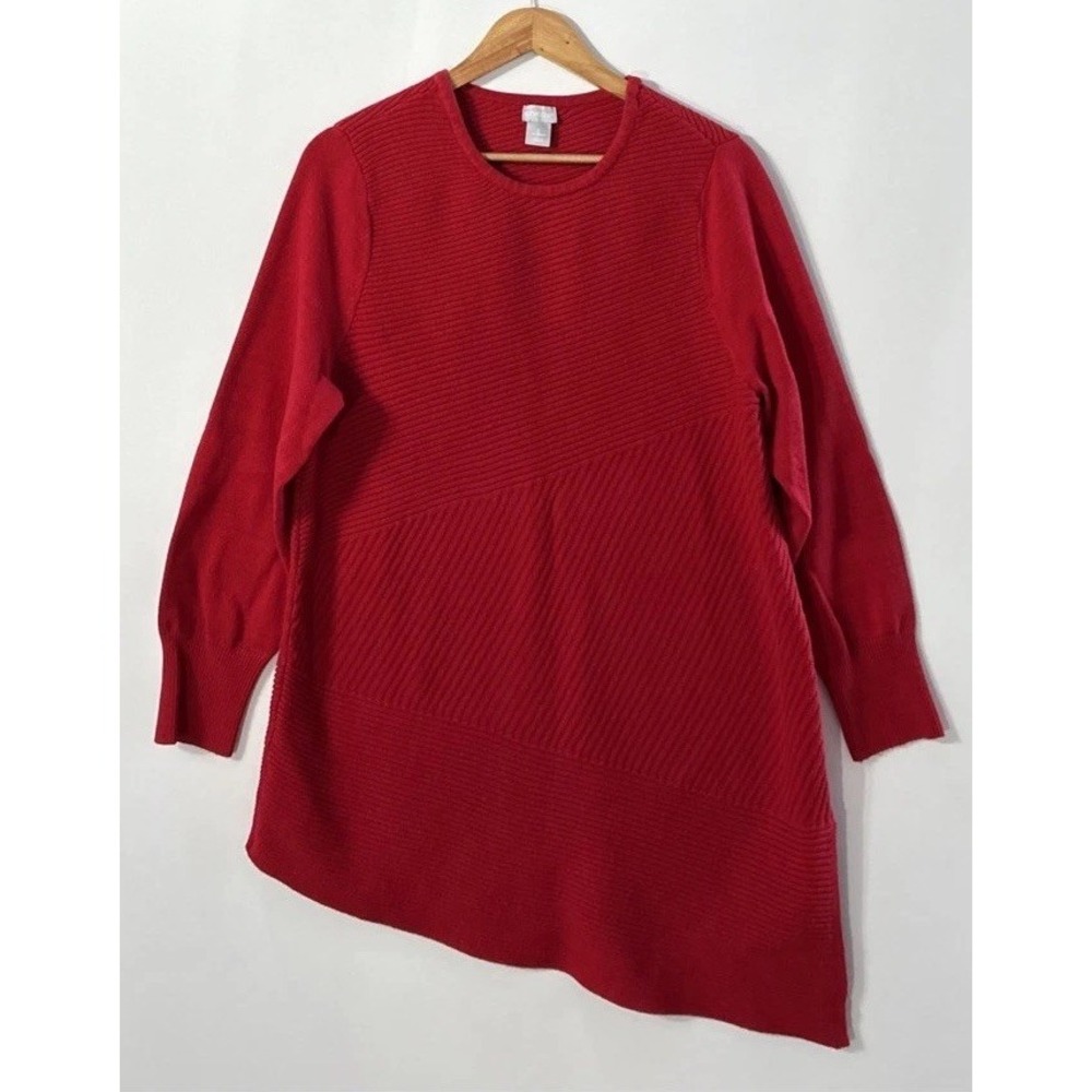 Chicos Womens Ribbed Tunic Sweater Christmas Red Poppy Asymmetricalā Sz XL (3)